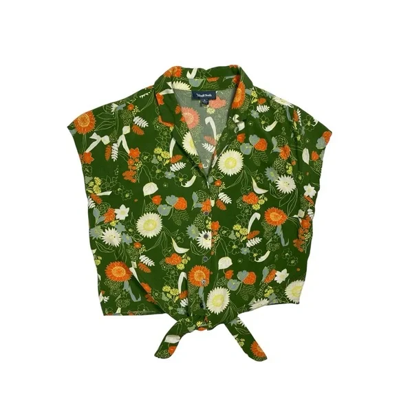 ModCloth Floral Tie-Front Button Down Blouse โ Size L - Picture 1 of 11